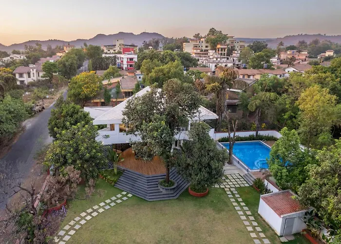 The Grey Medley By Stayvista With Mediterranean Interiors, Swimming Pool, Jacuzzi, Projector & A Lush Lawn With Gazebo